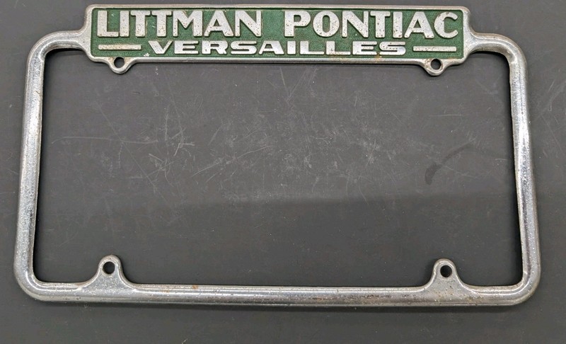 Early Littman Pontiac Versailles Ohio Metal License Plate Frame Car Auto Dealer