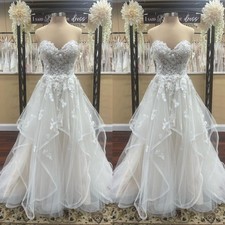 Boho Wedding Dresses Sweetheart Lace Appliques Ruffles A Line Bridal Gowns