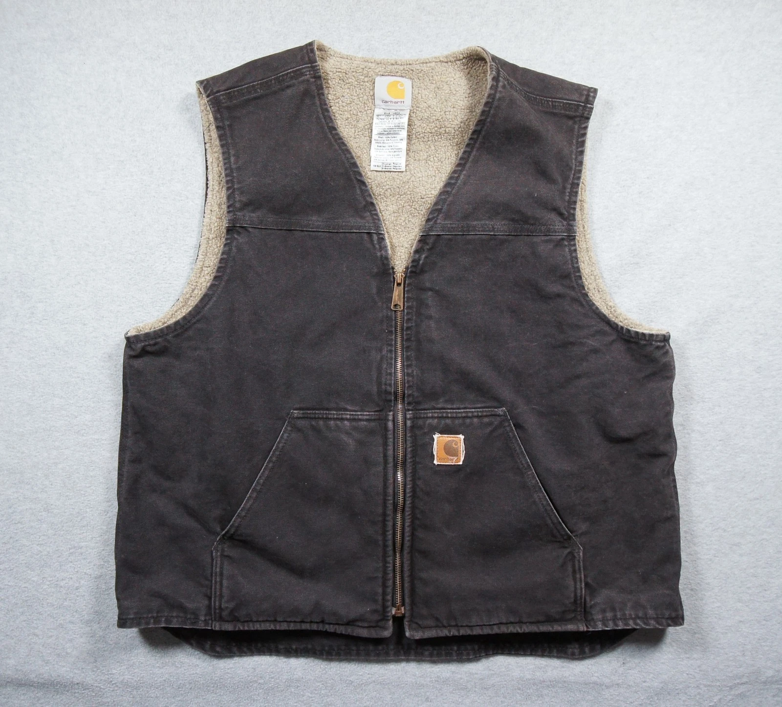 Carhartt Jacket Mens XLarge Black Vest Sherpa Fleece Lined Workwear Canvas Adult