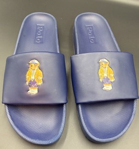 Polo by Ralph Lauren Cayson Navy Bear Slide Sandals with Yellow Bear Accent Polo Ralph Lauren Polo Bear Cowboy Hat Yellow Open Sandals  main image 4