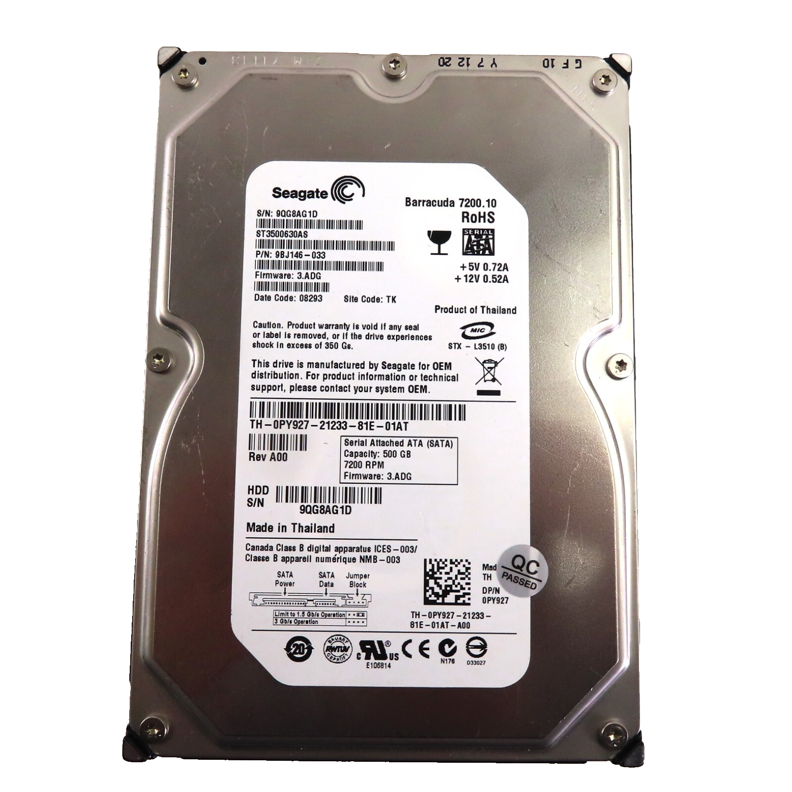 Seagate Barracuda 7200.10 500GB SATA-2 3.5"" 7200RPM 16MB HDD - PY927