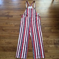 Shinesty X Dean Mitchell Stars Stripes 4th of July Overalls L Red White Blue NWT