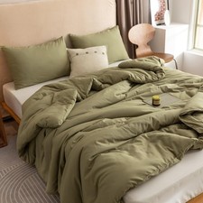Boho King Size Comforter Set in Olive Green, 3 Pieces with Pillows