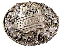 PEWTER COWBOY HORSEBACK RIDING BELT BUCKLE VINTAGE GREAT DESIGN SISKIYOU