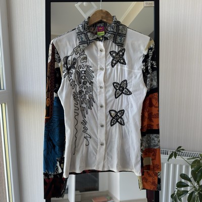 Save the Queen Italy Patchwork Shirt Blouse L   Boho Artsy Style