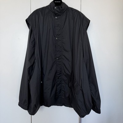 Balenciaga Oversized Windbreaker Jacket, Black Matte Nylon, Size S