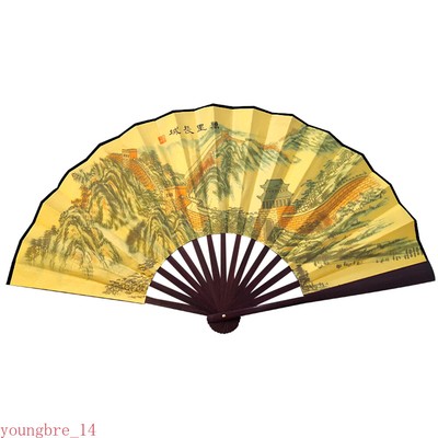 Chinese Great Wall Pattern Silk Bamboo Folding Hand Fan  Pocket Folding Fan