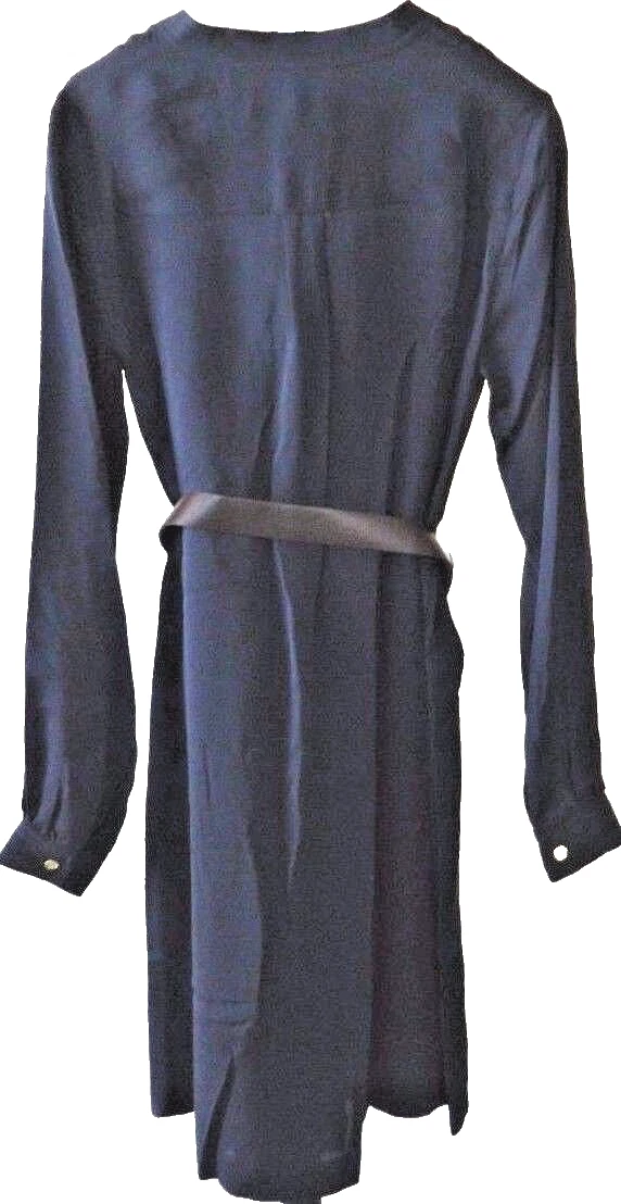 Abito camicia seta Michael Kors $325 blu navy con cintura e toppe tasche taglia 00 nuovo con etichette