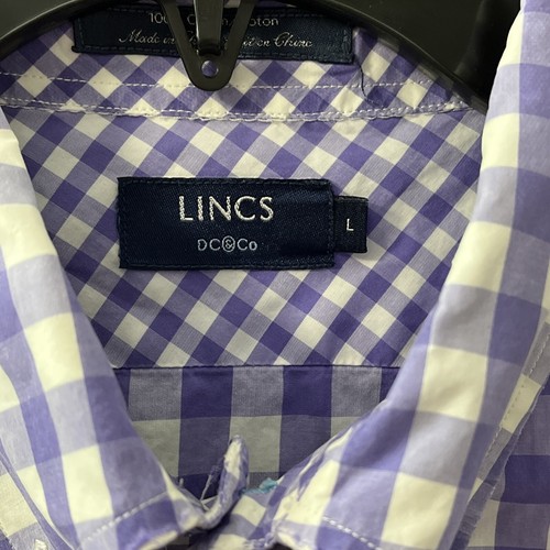 Lincs DC&CO Button Down Shirt Mens Large Check Purple Long Sleeve Collared Neck - Picture 6 of 14