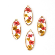Clearance 8PCS Gold Tone Dried Daffodil Flower Resin Marquise Pendant GBY1122