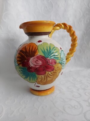 Schöne handgefertigte Terrakotta Blumen Vase/Krug mit geflochtenem Henkel