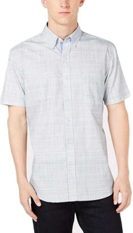 Дизайнерская мужская рубашка в клетку на пуговицах серого/синего цвета, большого размера