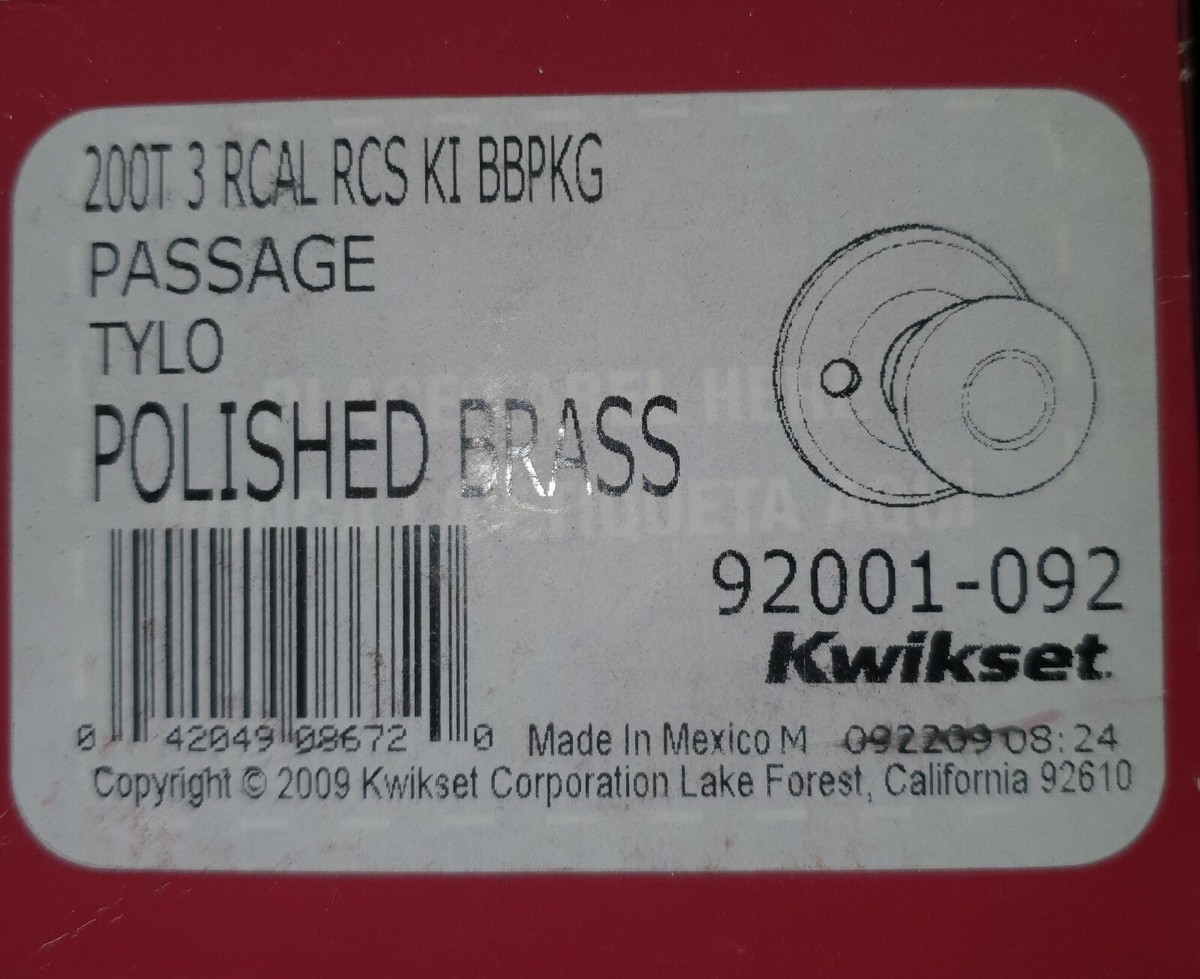 ティーズページ200/100 Kwikset 92001-092 200T Passage Tylo Polished Brass Hall/Closet | eBay