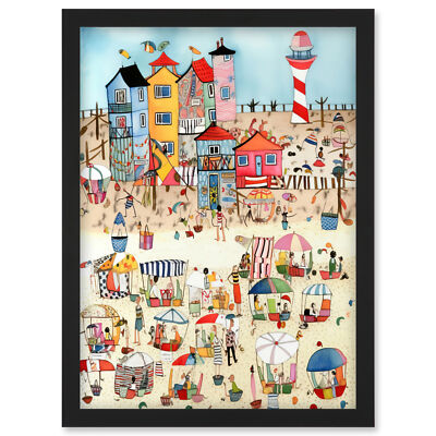 Day At The Seaside Abstract Modern Folk Art Framed Wall Art Picture Print A4
