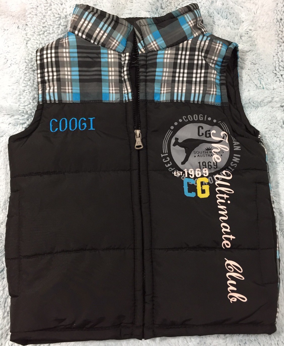 Coogi Boys Puffy Vest Toddler Infant Blue Plaid And Black 12M eBay