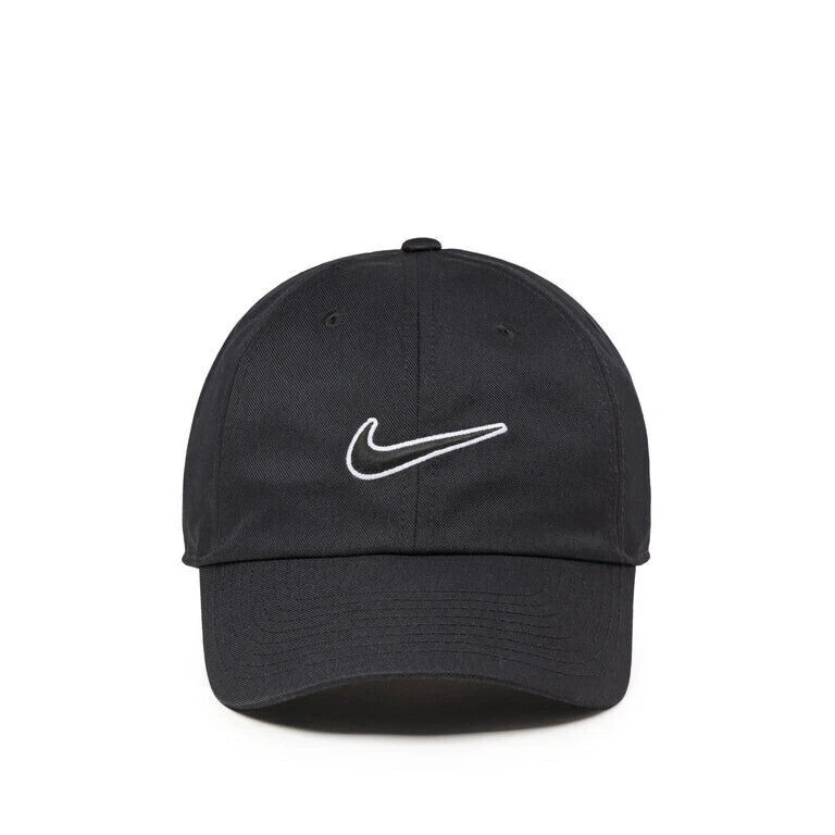 Nike Club Unstructured Swoosh Hat Size M/L Mens Black White Cap FB5369 010