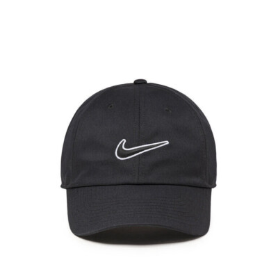 Nike Club Unstructured Swoosh Hat Size M/L Mens Black White Cap FB5369 010