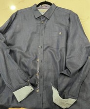 Ted Baker London Dress Shirt Mens Size 7 Solid Navy Blue Long Sleeve RN95229