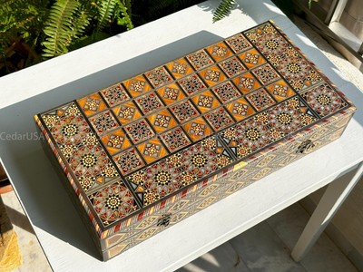 2x Handmade Backgammon Board Set Vintage Antique Chess Table Wood Pieces Game