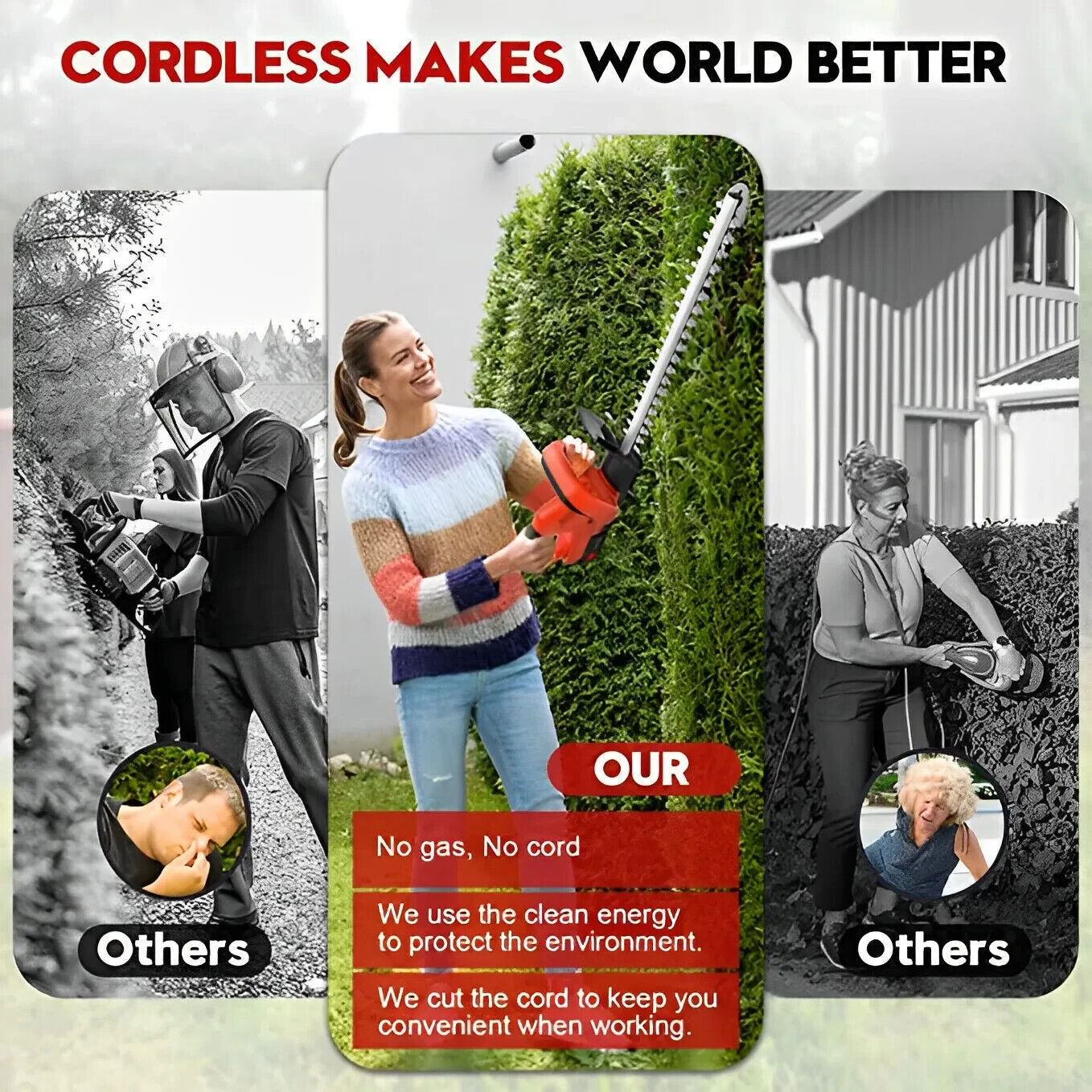 22" Hedge Trimmer Cordless Electric Hedge Bush Trimmer With Batteries & Charger