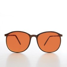 Round Preppy Sunglasses with Amber Lens Brown Flec - Jordy