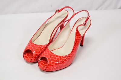 Stuart Weitzman Snakeskin Look Red Peep Toe Heels Size 8