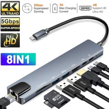 8 in 1 USB-C Hub Type C To USB 3.0 4K HDMI PD Adapter For iPhone Macbook Pro/Air