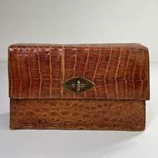 Vintage 1940  s Genuine Baby Alligator Brown Clutch Purse Flip Top BEAUTIFUL NICE