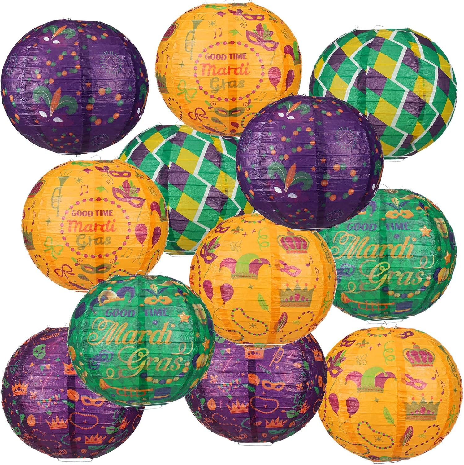 12 Pcs Mardi Gras Paper Lanterns Party Decorations Hanging round Paper Lanterns
