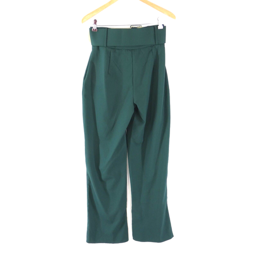Green Trousers Paperbag Wide Leg High Waist Belted Elegant Size UK 8 Missguided - Picture 4 of 13