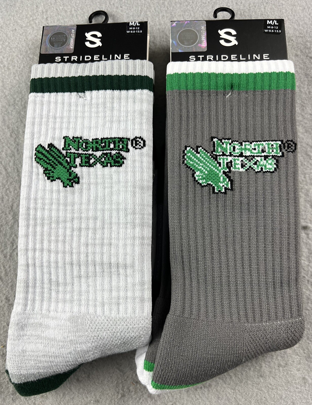 2 Pairs NCAA Strideline North Texas Eagles Crew Socks Size M/L Brand New