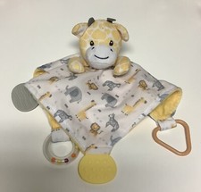 Giraffe Lovey Security Baby Blanket Yellow Grey Teething Ring Rattle Modern Baby