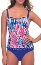 NWT Profile Gottex Women Jaipur Sunris Skirted Tankini 2pc Swimsuit 38E 14  $210