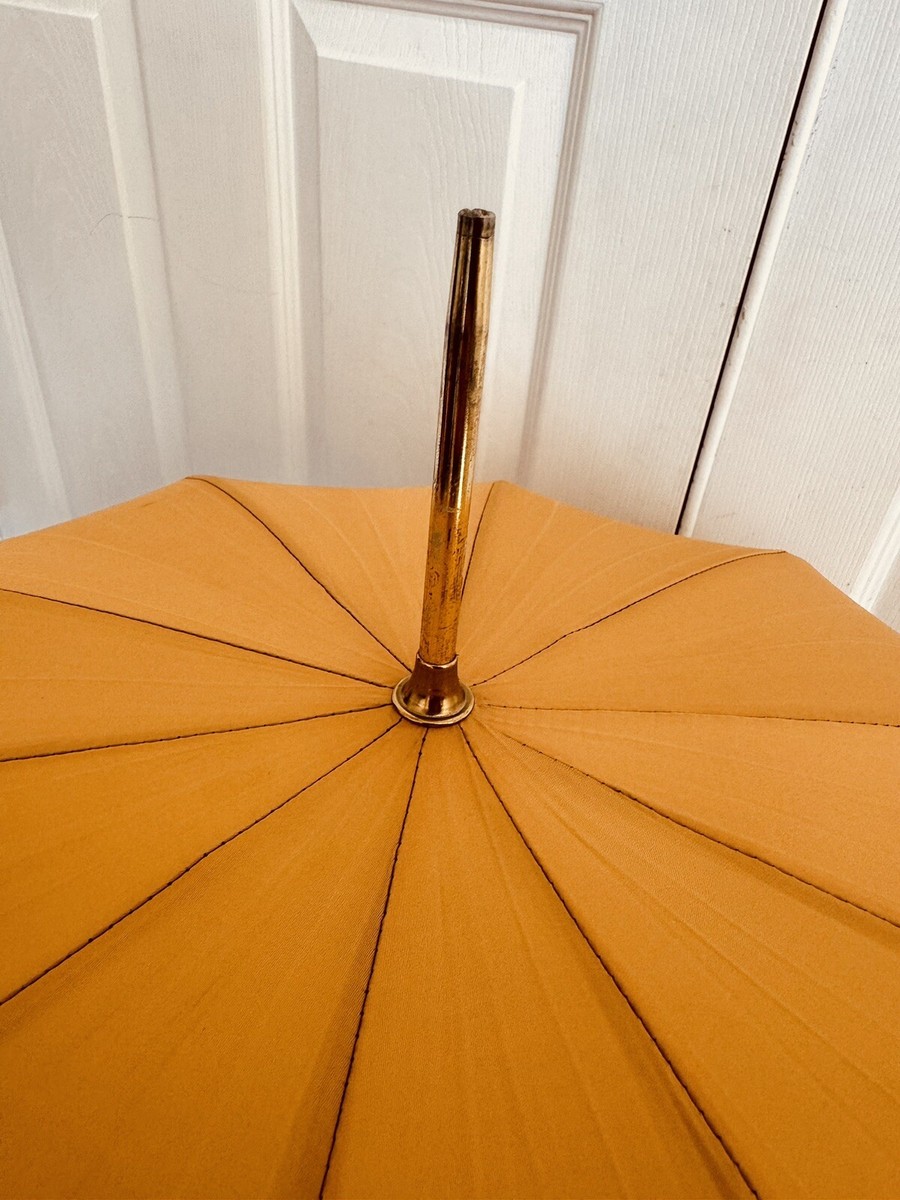 Vintage PK Polan Katz Nylon Umbrella Parasol Gold Brass  display picture 3