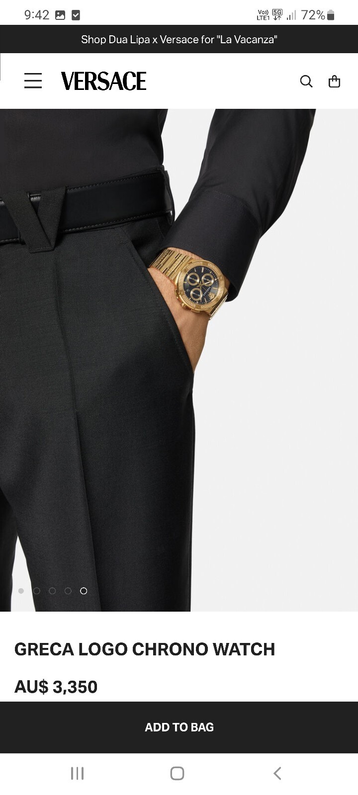 Versace VEZ900421 Men's Greca Logo Chronograph Gold Tone Bracelet Watch