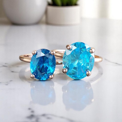 Oval Blue Aquamarine stone engagement ring Silver ring Simulant Ring FD346 - Picture 5 of 9