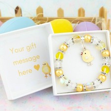 Easter Bracelet, Yellow Little Chick Charm, Girls Easter Jewellery, Cute Gift