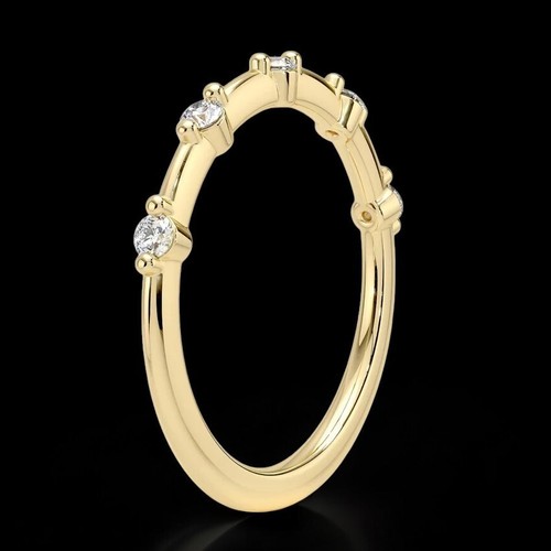 14K Solid Gold Shared Prong Diamond Wedding Band, Lab Grown Diamond Wedding Ring - Picture 2 of 5