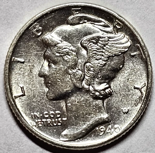 1940 Brilliant Uncirculated Silver Mercury Dime Free Shipping