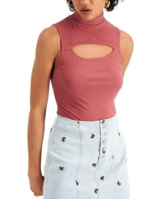 MSRP $24 Self Esteem Juniors' Mock-Neck Cutout Bodysuit Pink Size Medium