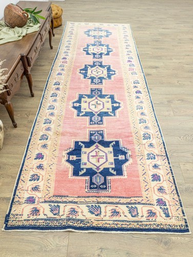 Vintage oushak 4.3x12.5 ft runner- Wide long hallway rug- Boho farmhouse carpet - Picture 4 of 13