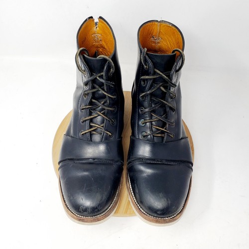 UNMARKED Stiefel Herren 7 Schwarz Leder Schuhe Schnürschuhe Arbeit Kappe Zehe Handarbeit Vibram - Bild 4 von 16