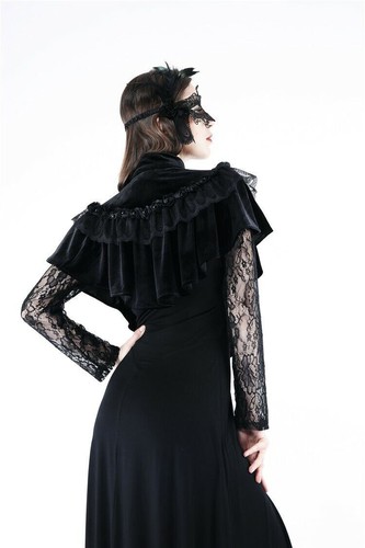 DARK IN LOVE Black velvet Vintage Gothic Victorian Lace Cape Women Shrug Coat - Picture 10 of 24