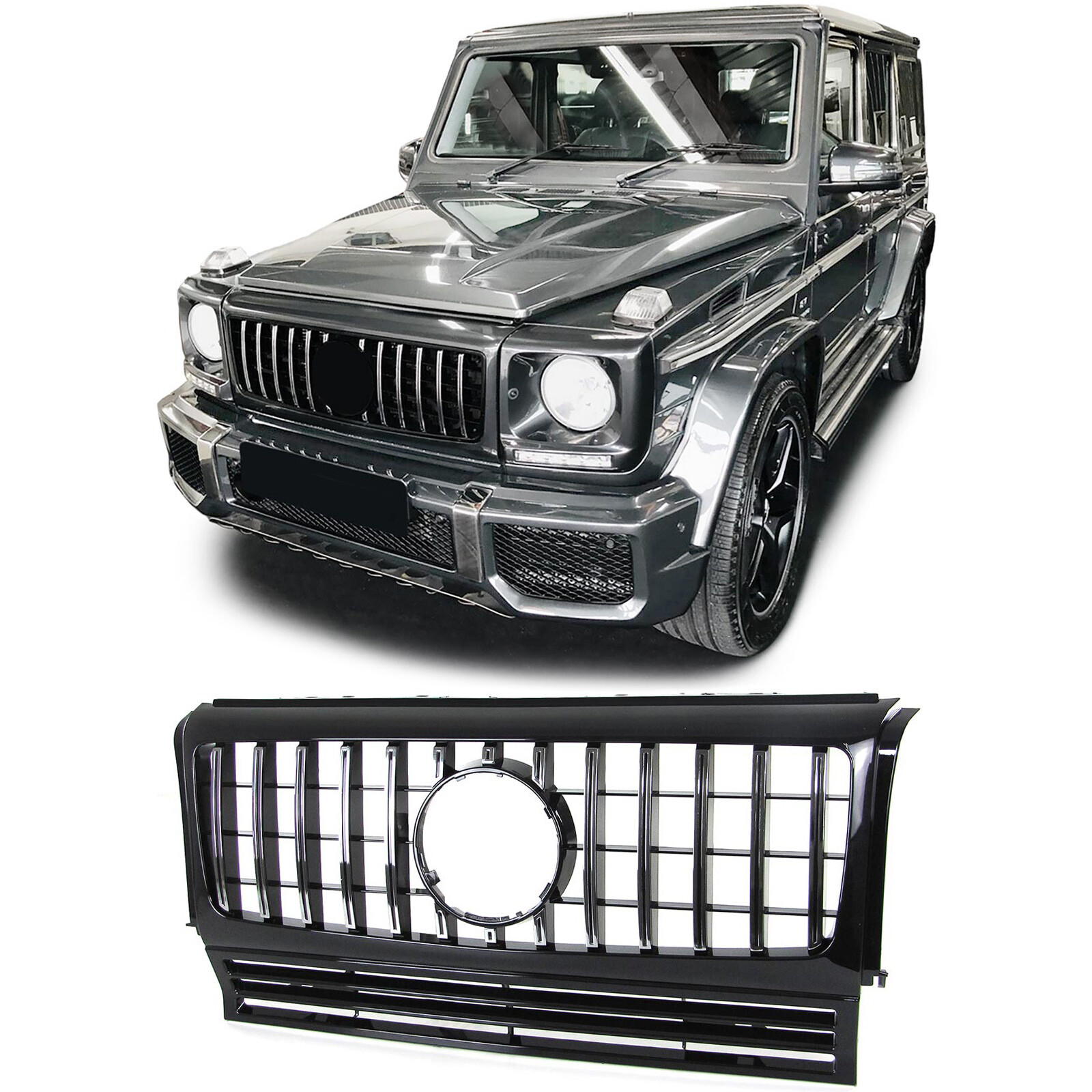 Griglia radiatore sportiva nera lucida cromata, per Mercedes Classe G W463 90-18