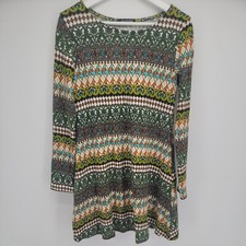 Jeuvre Womens Geometric Print Boho Style Dress Long Sleeve Size S Green Brown