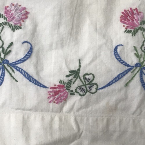 Hand Embroidered Needlepoint Cross Stitch Ribbon Flower Pillowcase Vintage Set 2 - Picture 9 of 11
