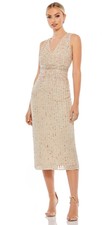 Mac Duggal Sequnned Chiffon Midi Dress, Nude, Sz 0, New Without Tag, No Issues