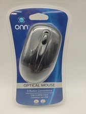 onn Optical Mouse USB Wired 3 Button Black PC Mac Compatible New Sealed NEW