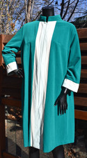 vintage Vanity Fair teal green stripe velour zip lounger house coat robe sz 18 L