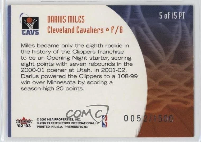 2002-03 Fleer Premium Prime Time /1500 Darius Miles #5PT - Image 2 of 2